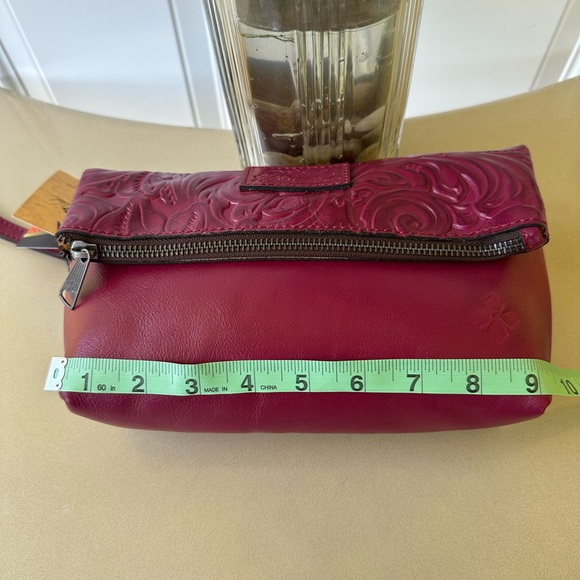 Patricia Nash Valerie Tooled Leather Fold-Over Wristlet- Magenta - Picture 10 of 12